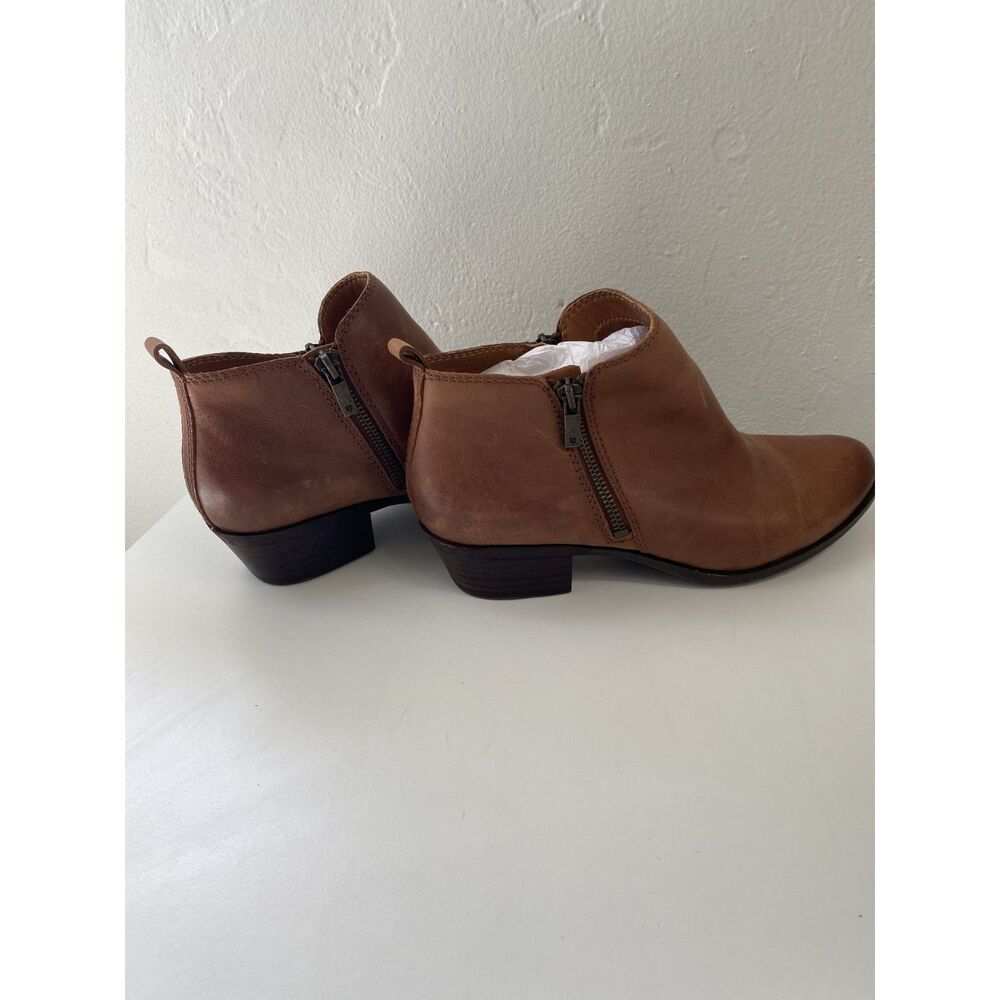 Lucky Brand Basel Toffee Brown Leather Double Zip Ankle Booties Women's 9M